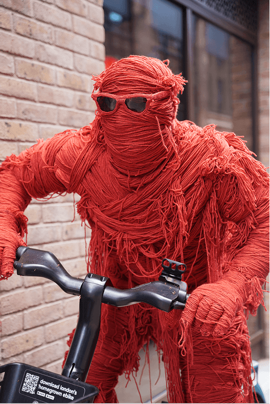 Fred with a hire bike at MAD//Fest 2026