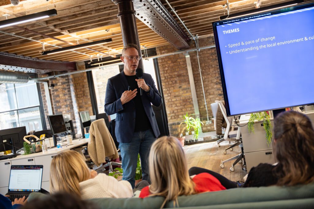 Mike Golden presenting at the StrategiQ offices