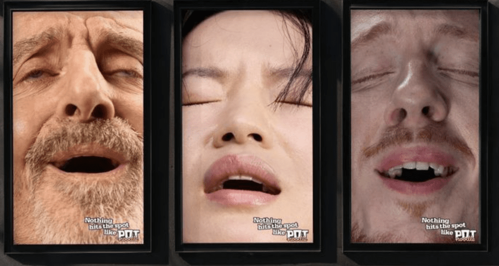 Pot Noodle billboard of close up ecstatic faces