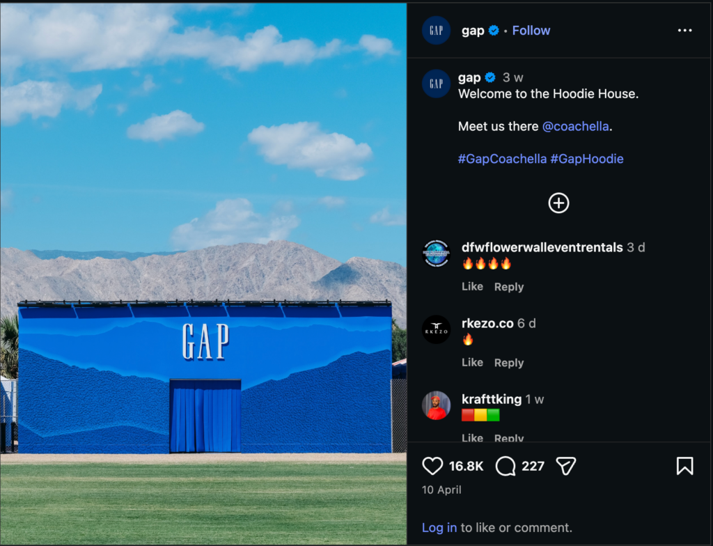 Gap's Instagram post about the Hoodie House