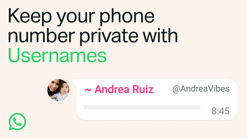 A screenshot from WhatsApp's new username launch