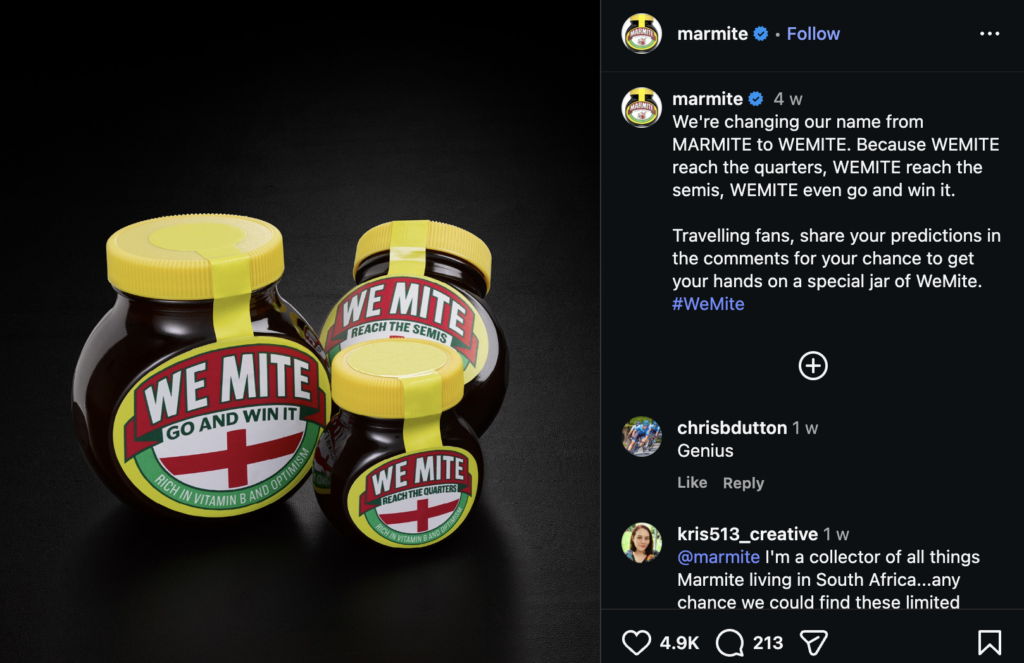 We Mite marmite jars in an Instagram post