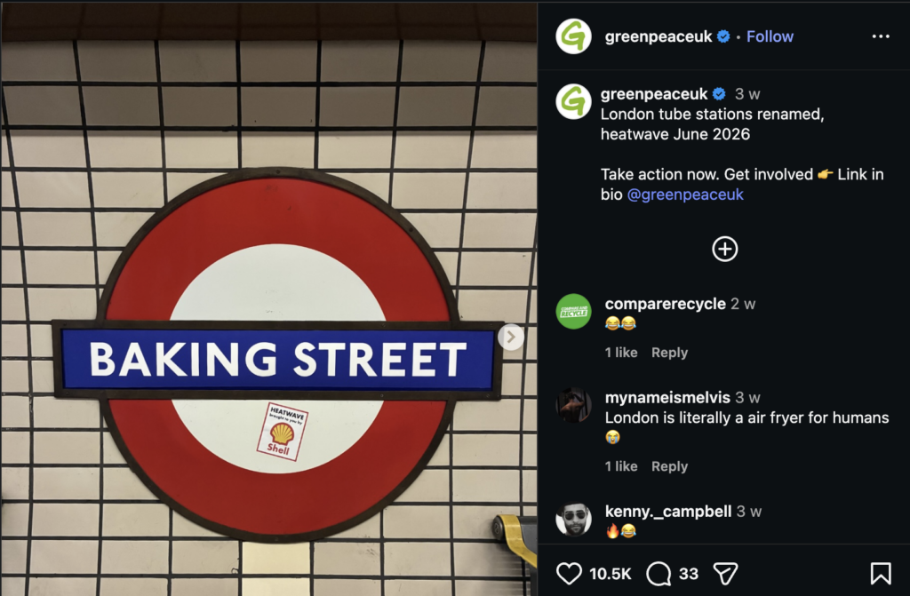 The Baking Street sign on the London Underground from Greenpeace