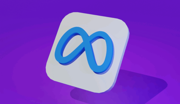 An icon of Meta's logo against a purple backdrop