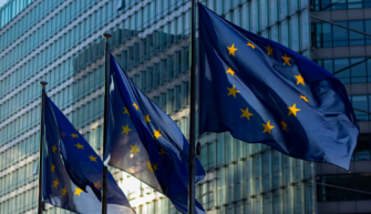 EU flags in front of buildings
