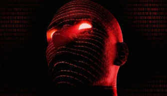 AI face with red eyes