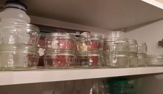 Glass ramekins in a cupboard